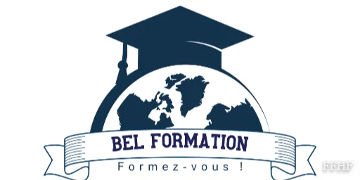 Logo BEL Formation représentant un globe terrestre surmonté d’une toque universitaire avec le texte « BEL FORMATION » et la devise « Formez-vous ! »