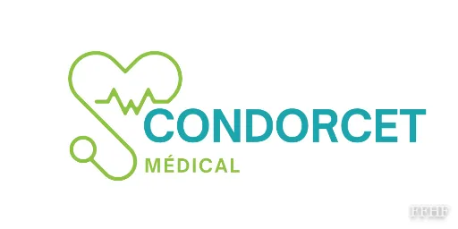 Logo Condorcet Médical avec un stéthoscope formant un cœur et un tracé ECG, accompagné du texte « CONDORCET MÉDICAL »