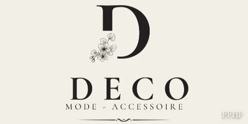 Logo Deco Fashion avec la lettre D majuscule ornée de fleurs et le texte « DECO MODE - ACCESSOIRE »
