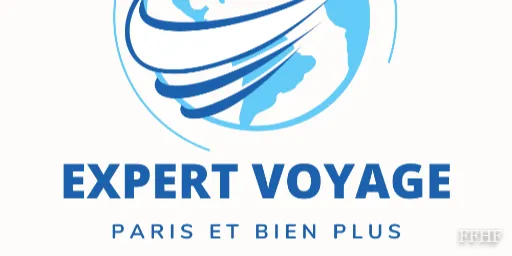 Logo Expert Voyage représentant un globe stylisé avec des lignes courbes et le texte « EXPERT VOYAGE – PARIS ET BIEN PLUS »